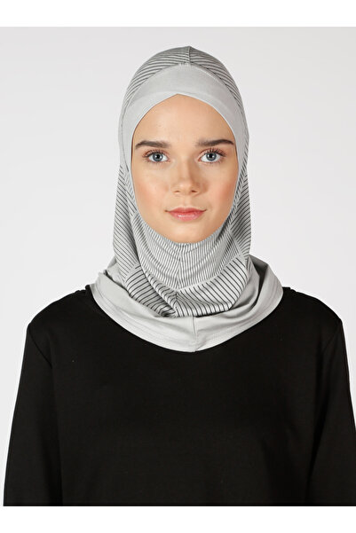 Ecardin Αθλητικό χιτζάμπ με ρίγες και τουρμπάνι - ST308 ανοιχτό γκρι