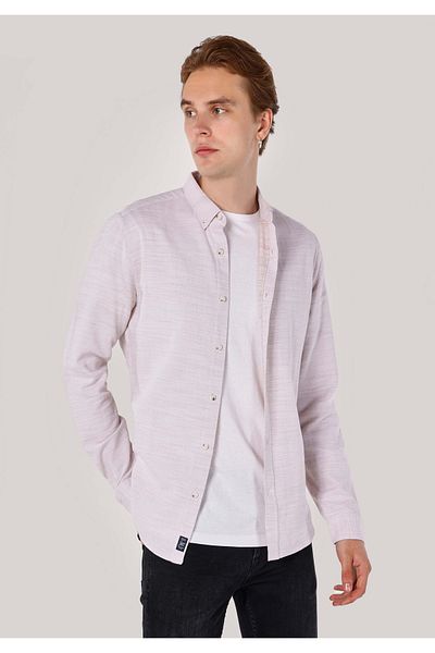 Colin's Slim Fit πουκάμισο με λαιμόκοψη μασίφ ανδρικό μπεζ μακρυμάνικο πουκάμισο