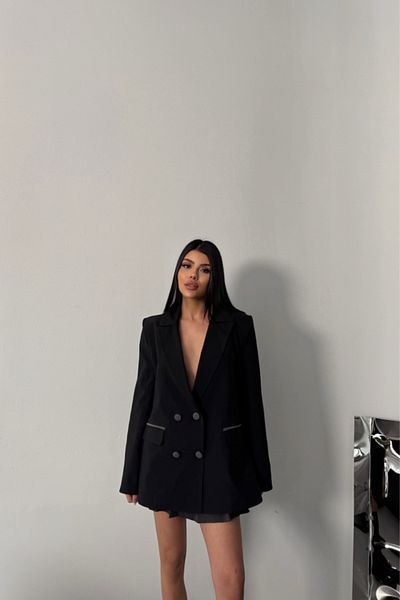 Femella Women Fashion Black Design Jacket Overlay Buttoned