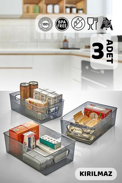 HOMENIVA 3-Piece Midi Platinum Refrigerator and Cabinet Organizer - Unbreakable Ultra-Sturdy Organizer Box