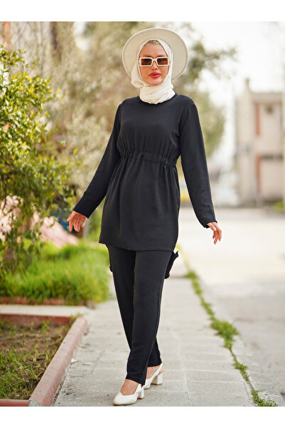Por La Cara Black Tunic and Trousers Set