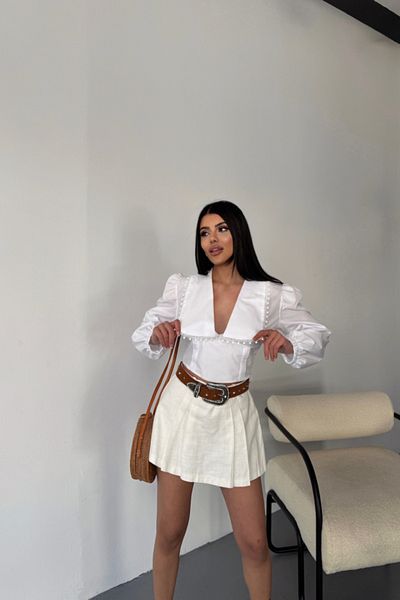 gelirr Crop poplin shirt with collar edge and lace detail - white