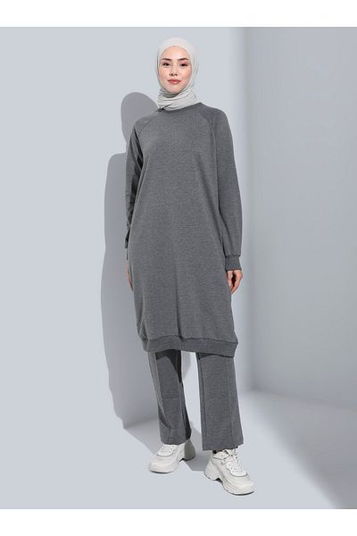 Refka Double Comfortable Pattern Tracksuit Set - Anthracite - Benin