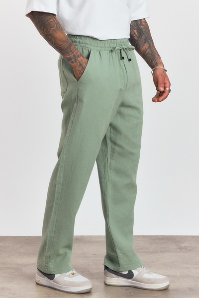 MADZEYMODA Men's Premium Summer Elastic Waist 100% Cotton Green Woven Trousers Ls-23100