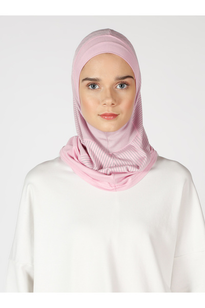 Ecardin Αθλητικό Hijab Bone Turban με ρίγες - ST307 Ροζ
