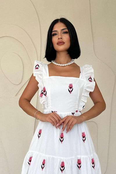 Kokosh moda Φούξια Φόρεμα με βολάν με μηδενικό μανίκι