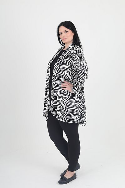 GNR Zebra Patterned Large Size Combed Cotton Cardigan Inside and Outside Set