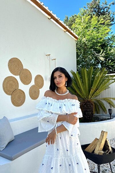 MODA Rochie Eyesof Lila cu umăr elastic și broderie