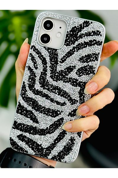 Go Aksesuar حافظة سيليكون متوافقة مع هاتف Iphone 12 بتصميم ماسي مرصع بأحجار الراين اللامعة