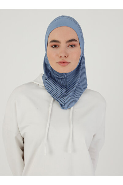 Ecardin Αθλητικό Hijab Bone Turban με ρίγες - ST307 Τζιν Μπλε