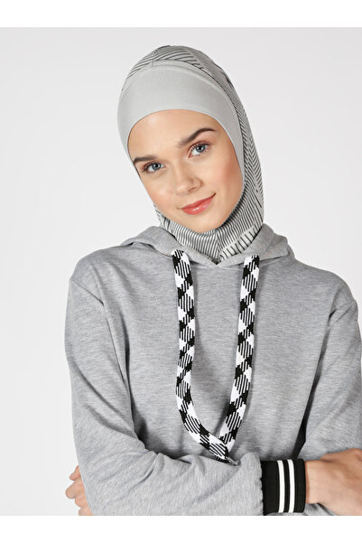 Ecardin Αθλητικό Hijab Bone Turban με ρίγες - ST307 Ανοιχτό Γκρι
