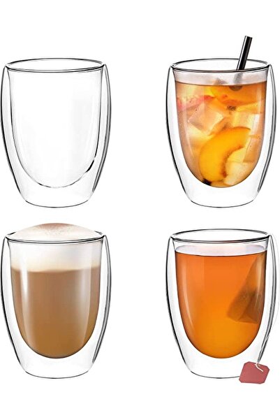 MİS KİTCHEN Çift Cidarlı 300 ml Çay ve Kahve Bardakları Seti – 4'lü Şık ve Fo...