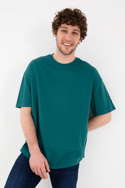 U.S. Polo Assn. Men's Long Fit Crew Neck Dark Green Basic T-Shirt 50305988-Vr101