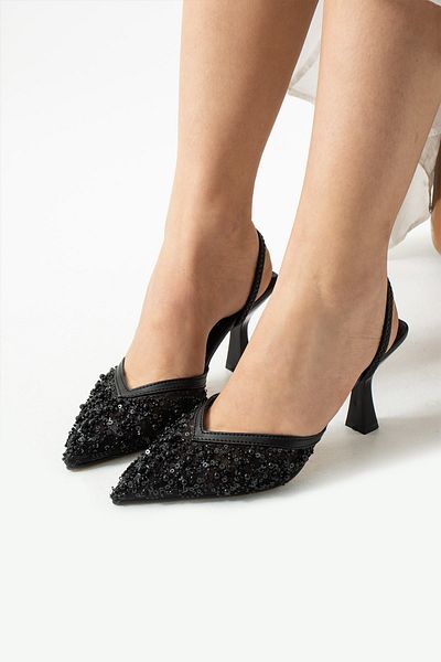 DUXAL SHOES Pantofi cu toc cu spate deschis Alberta Feather cu margele