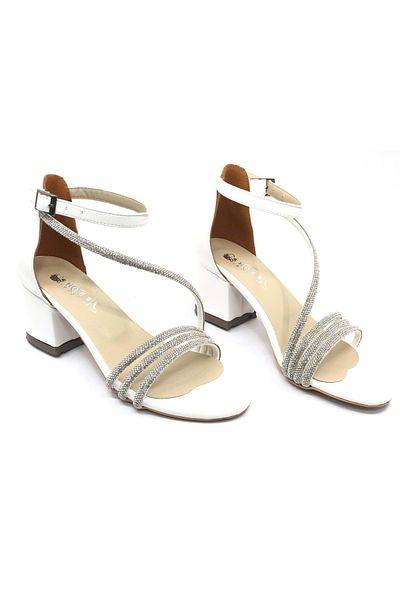 Kids Club Shoes İremsu Four Stripe Stone Pantofi de seară de damă cu toc scurt, alb