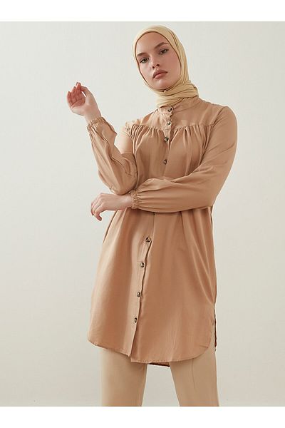 Por La Cara Side Pocket Buttoned Tunic - Mink -