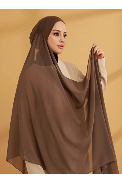 Tuva Şal İç Boneli Şifon Hazır Türban - Vizon - Tuva