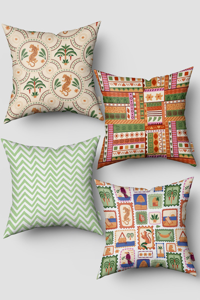 EsnafAli Set de 4 huse de pernă cu figuri de animale tropicale