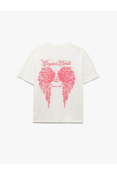 Koton Short Sleeve Cotton Crew Neck Back Printed Oversize T-Shirt