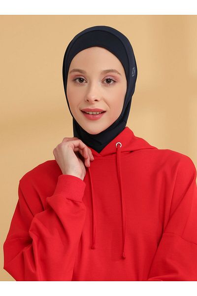 Tuva Şal Flat Hijab Sports Bonnet - Navy Blue - Καμβάς