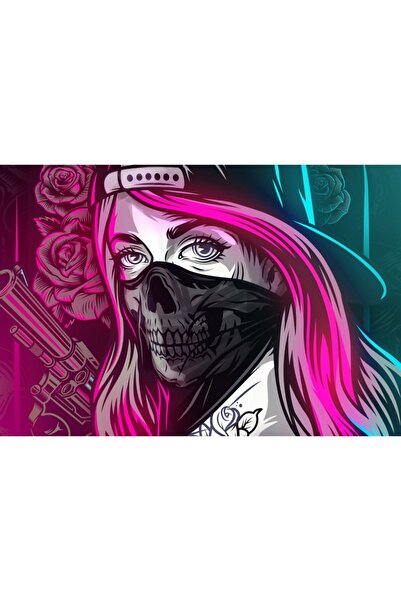 OEM Poster Guns And Cash Girl With Mask Artistic Art, 61x90cm, poster1966, Zumzeria ®