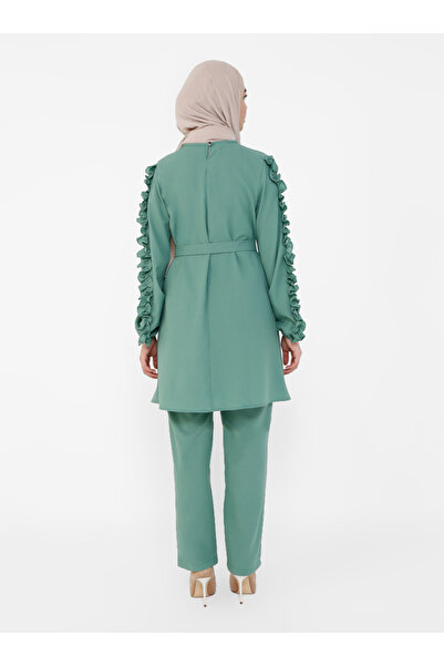 Tavin Belted Tunic Trousers with Ruffled Sleeves Detailed Double Suit