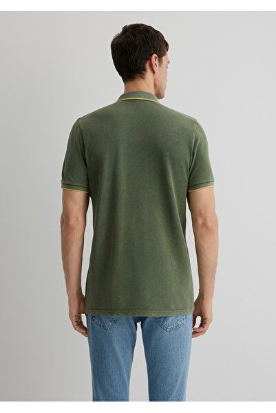 Mavi şerit detaylı polo yaka slim fit erkek t-shirt