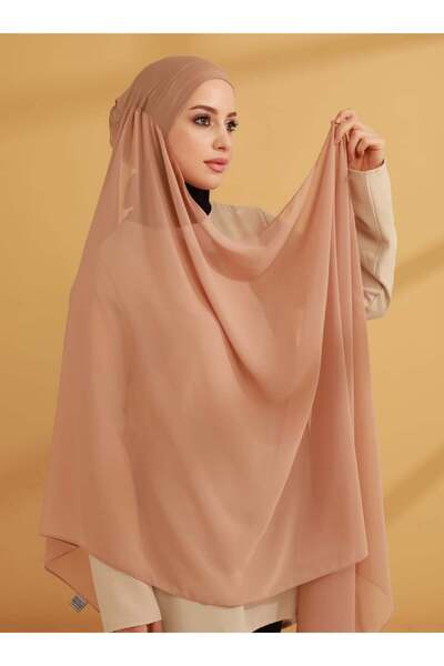 Tuva Şal Dark Beige Inner Bonnet Chiffon Ready-Made Cheesecloth - Tuva