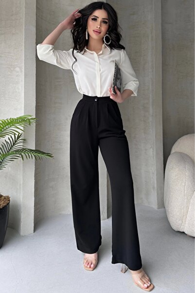 PALAZZO Παντελόνι Lima Black Palazzo με ριγέ Oversize κοπή