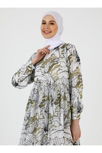 Refka Floral Patterned Lined Chiffon Dress - Acid Yellow Pattern - Casual