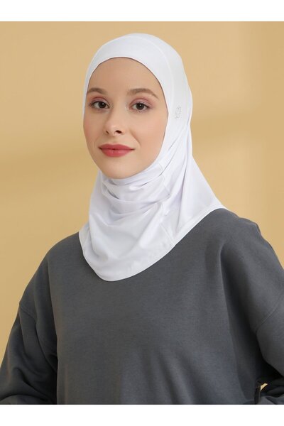 Tuva Şal Απλό αθλητικό καπό Hijab - Λευκό - Καμβάς