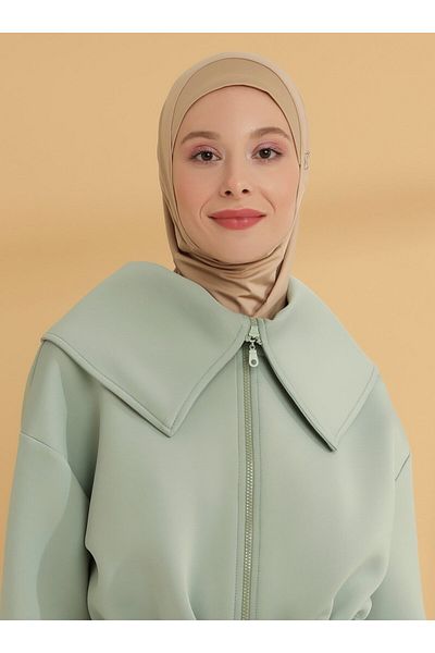 Tuva Şal Flat Hijab Sports Bonnet - Μπεζ - Tuva