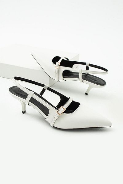 diclepolat Women's Stiletto Pointed Toe Open Back Heeled Shoes Celiva White
