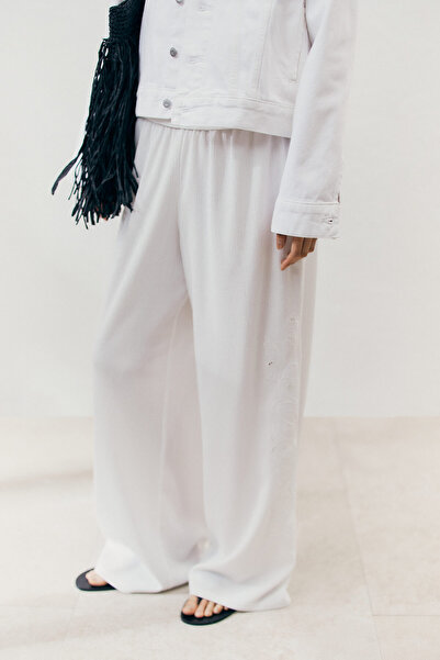 H&M Nakış İşlemeli Geniş Pantolon