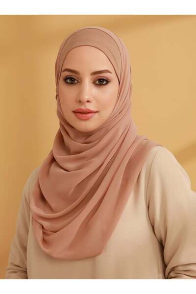 Tuva Şal Dark Beige Inner Bonnet Chiffon Ready-Made Cheesecloth - Tuva
