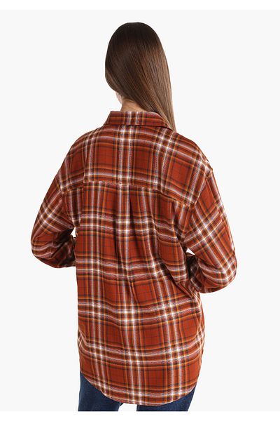 Colin's Regular Fit Shirt Neck Plaid Women's Brown Long Sleeve Shirt