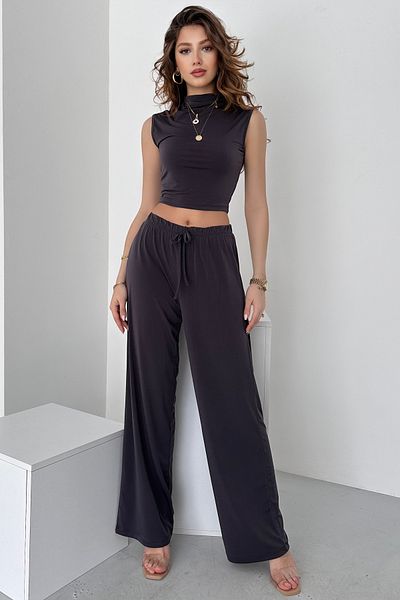 FEWTİNT High Collar Sleeveless Elastic Waist Pants and Short Blouse Set