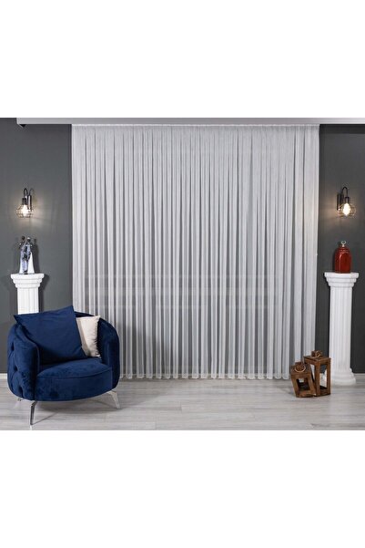 DECO Off White Chain Striped Plain Tulle Curtain - Normal Pleat 1 to 2.5 Pleat