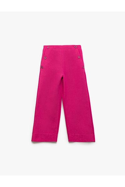 Koton Button Detailed Pocket Viscose Blended Wide Leg Trousers