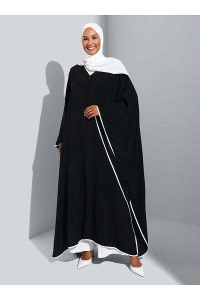 Refka Casual Ferace with Piping Detail - Black - Woman