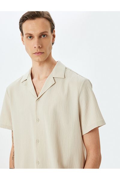 Koton Buttoned Cotton Blend Regular Fit Textured Short Sleeve Shirt