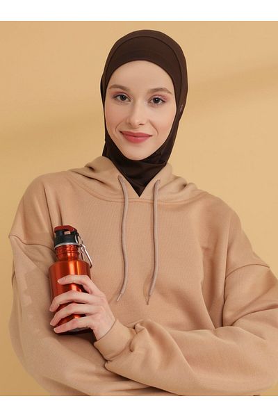 Tuva Şal Flat Hijab Sports Bonnet - Ανοιχτό Καφέ - Καμβάς