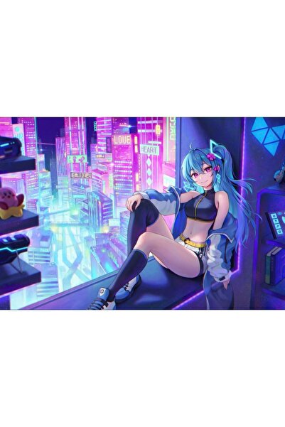 OEM Poster Anime Girl Purple Eyes Cyberpunk, 61x90cm, poster1428, Zumzeria ®