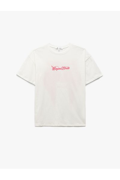 Koton Short Sleeve Cotton Crew Neck Back Printed Oversize T-Shirt