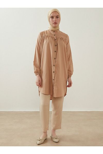 Por La Cara Side Pocket Buttoned Tunic - Mink -