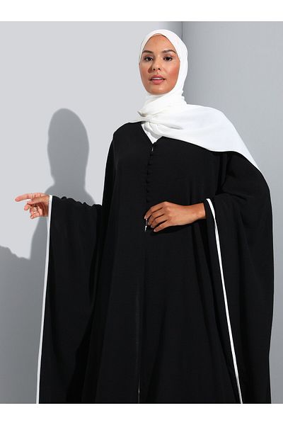 Refka Casual Ferace with Piping Detail - Black - Woman
