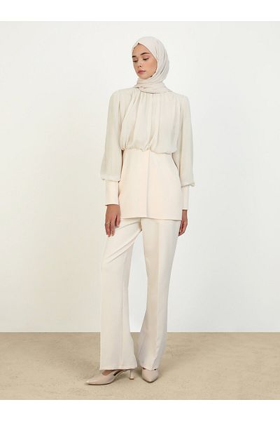 Refka Σετ βραδινό φόρεμα Cream Refka Poplin Chiffon