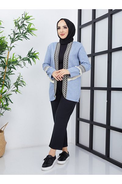 SAHRA BUTİK Κιμονό Ψαροκόκκαλο με Μπλε Φούντες - SAHRA BUTIK