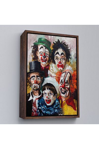 Harita Sepeti Unhappy Clowns Decorative Wall Painting with White Frame