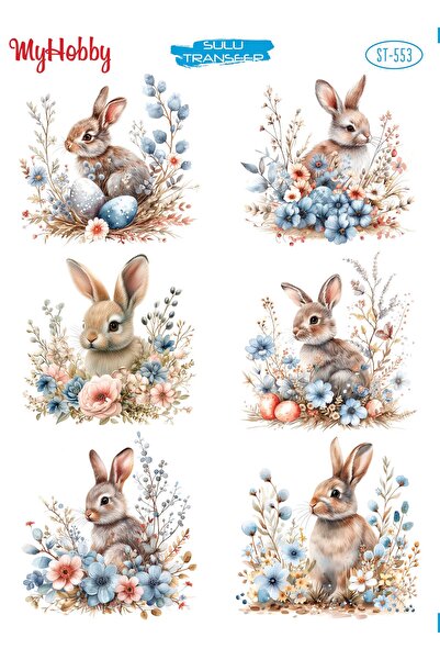 MyHobby ST553 Paskalya, Easter, Tavşan Desenli Açık Zemin Sulu Transfer 25*35 cm